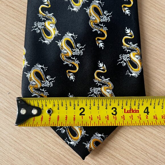 💕2/$30💕Gold City 100% Silk Black With Yellow Dragons Tie - Picture 6 of 6